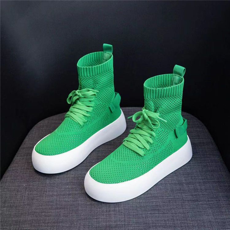 Fashion Summer Knitted High Top Ankle Boots Women's High On Platform Shoes Casual Elasticity Y2k Fashion Daily Routine Ladies Footwear