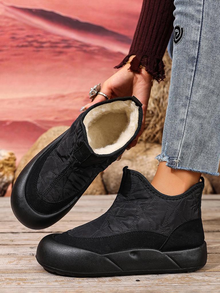 Daunenstoff Rutschfeste Dicke Sohle Schneestiefel Damen Winter Fleecegefüttert Lässig Weiche Sohle Bequeme Baumwollschuhe