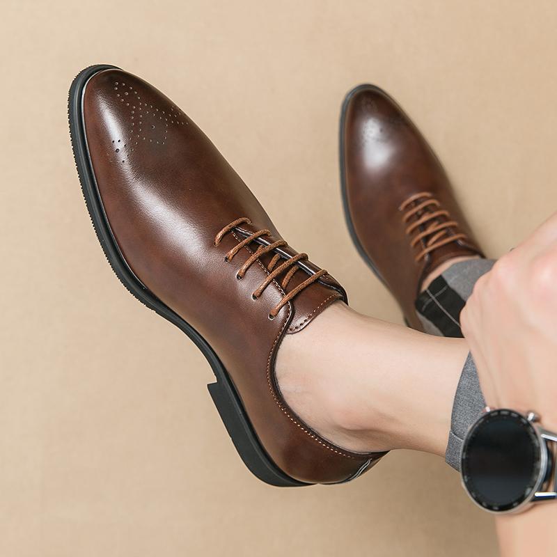 Fashion Luxury Brand Men Wedding Dress Oxfords Shoes New Men's Shoes Pointed Toe Leather Fashion Shoes Men Lace-Up Men Casual Footwear