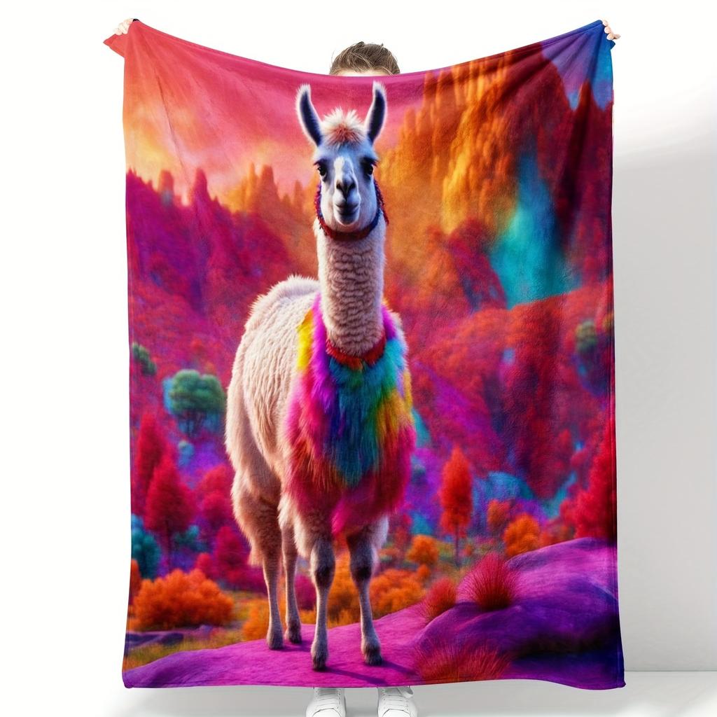 1pc Llama Print Flannel Blanket - Soft All-Season Bedspread with Llama & Llama Pattern, Cozy Bed Cover for Sofa, Bed, or Office