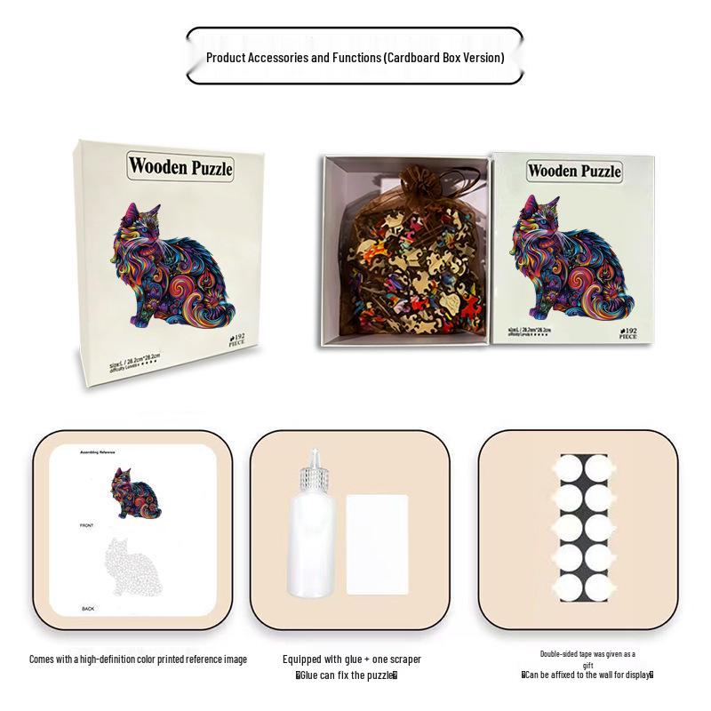 HOOLOOG Maine Coon Wooden Irregular Jigsaw Puzzle - Interlocking Toy & Art Piece with Money Box