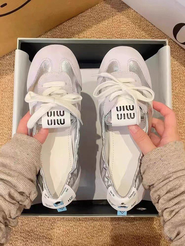 French ballet training shoes women's flat bottom 2025 spring new lace-up breathable one-pedal white shoes fashion single shoes