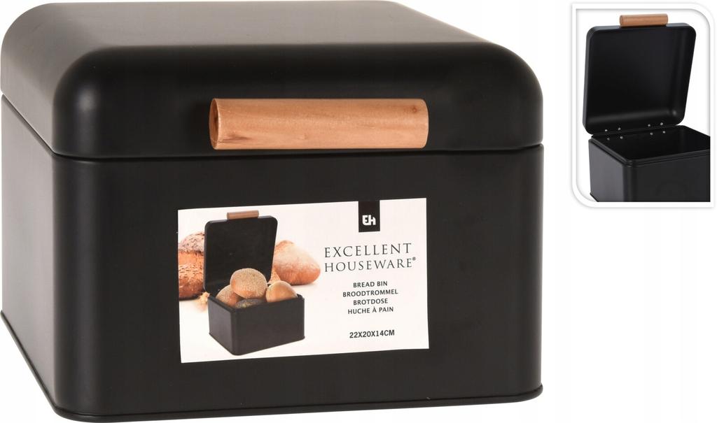 Black metal bread bin 40x20 cm