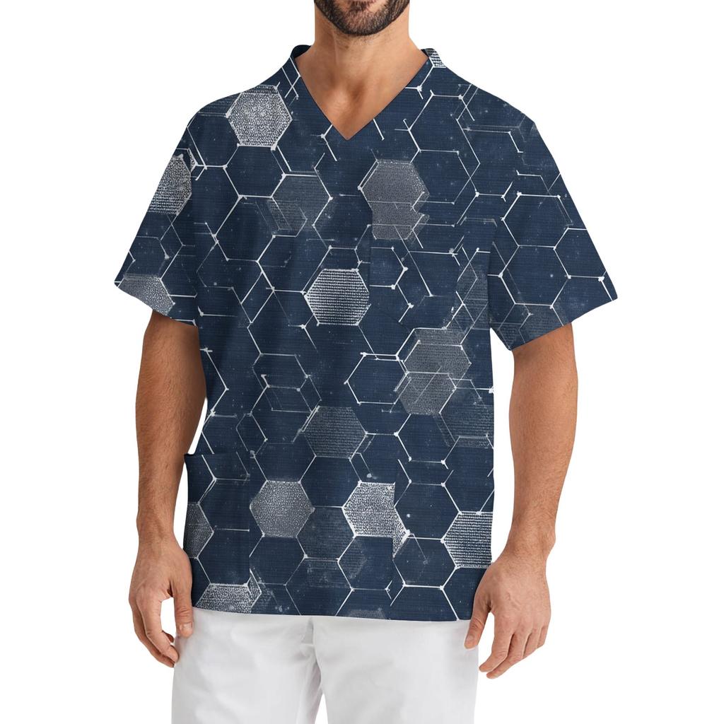 Men's Casual Short-Sleeved V-Neck Printed Front Pocket Top