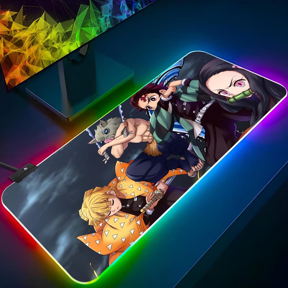 Anime Demon Slayer Mouse Pad Gaming Rgb Anime Mousepad Backlit Keyboard Gamer Girl Xxl Laptop Mat Table Pads Deskpad