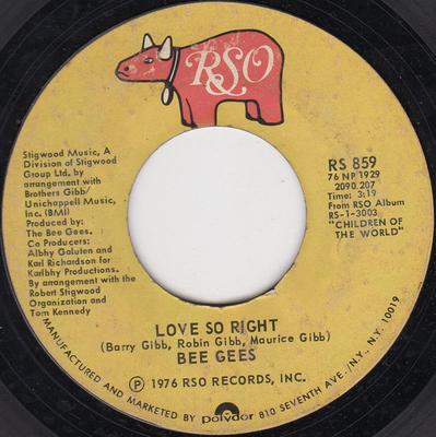 Płyta 7-calowa BEE GEES - Love So Right RS859 RSO 1976 US Soul/Funk Używana