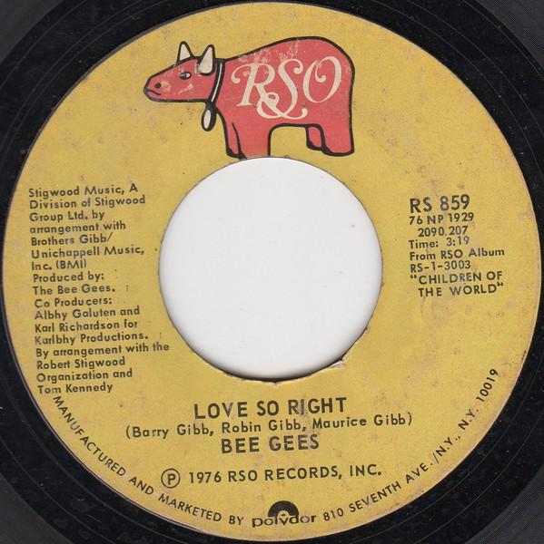 

7inch Record BEE GEES - Love So Right RS859 RSO 1976 US Soul/Funk Used