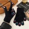 Cute Solid Color Knitted Wool Warm Gloves for Women In Winter with Fingerless Touch Screen Students with Split Fingers To Prevent Cold Cycling Cartoon