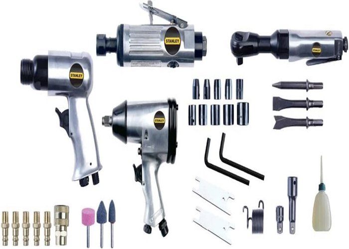 34-piece Pneumatic Kit - Stanley - Impact Wrench, Chipping Hammer, Pneumatic Sander - Silver