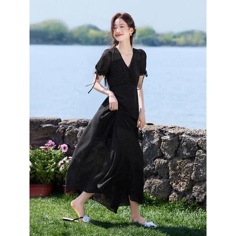 French Riviera Polka Dot V-Neck Maxi Dress S