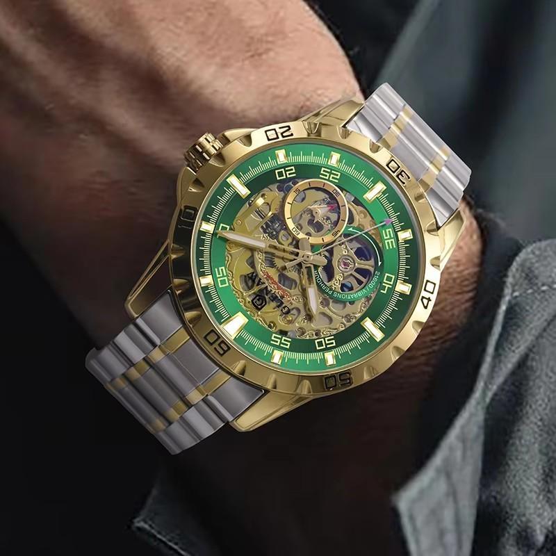 Man Steampunk Skeleton Fully Automatic Mechanical Watch Luminous Waterproof Stainless Steel Strap