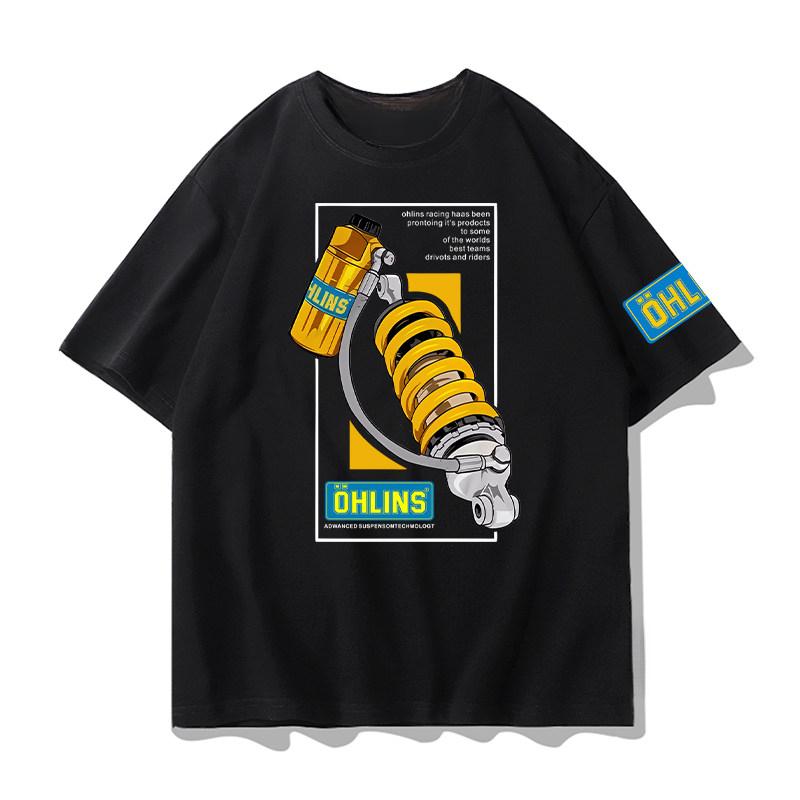 Top Summer Ohlins Black Tshirt Collection Motorcycle Shock Absorber Print Short Sleeve Tshirt Racing Fan Clothes