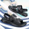 Summer New First-layer Cowhide Men's Casual Beach Shoes Middle-aged and Elderly Leather Slippers Open-toed Dad Sandals 2025