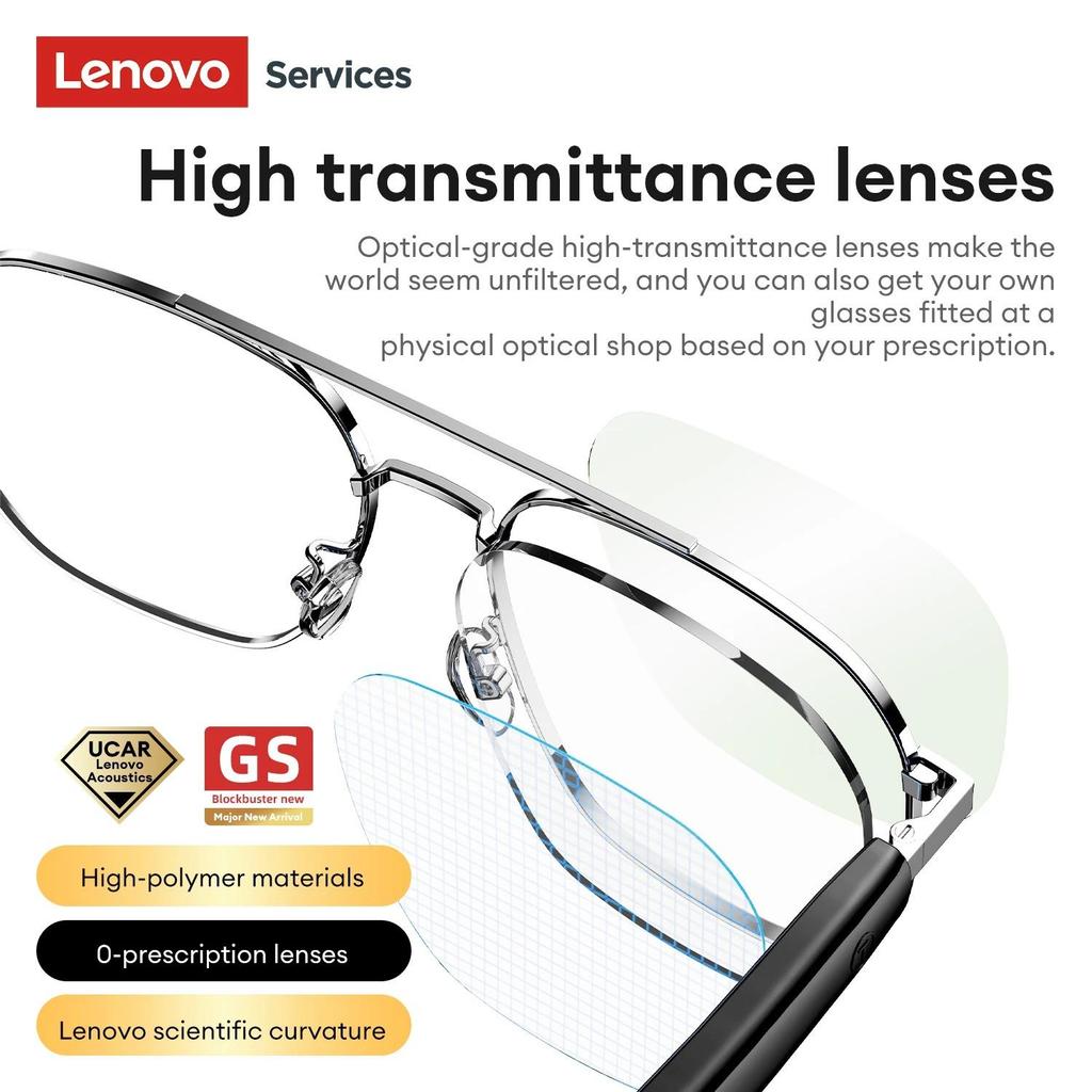 Original Lenovo GS105 4K Smart Wireless Glasses Bluetooth 6.0 AI Sunglasses HD Hands-free Calls Music Headphones ENC Noise Cancellation Dual Mic