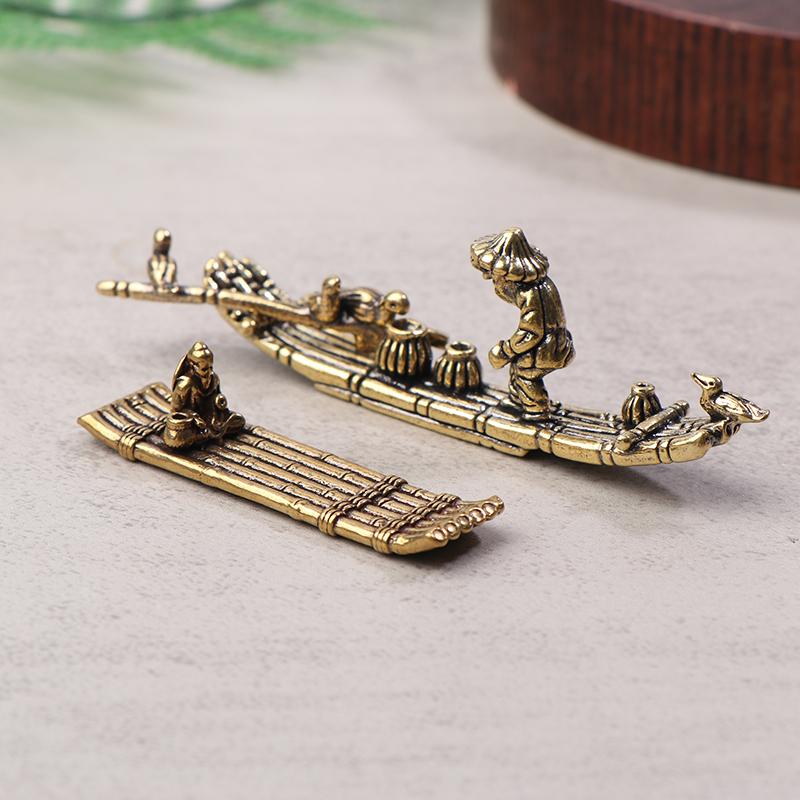 1 Stück Schreibtischornament Antik Messing Bambusfloß Fischerboot Fischer Kunst Modellierung Skulptur Räuchergefäß Dekoration