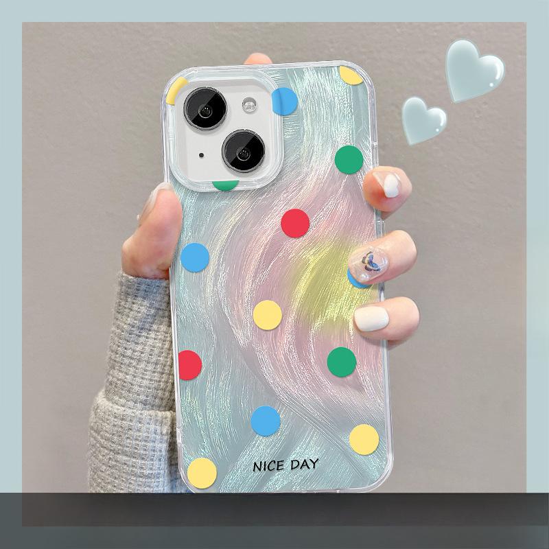 Applicable To Apple 15 Mobile Phone Case Iphone14promax Color Polka Dot Stand 13 Feather Yarn 12 High-end Large Hole