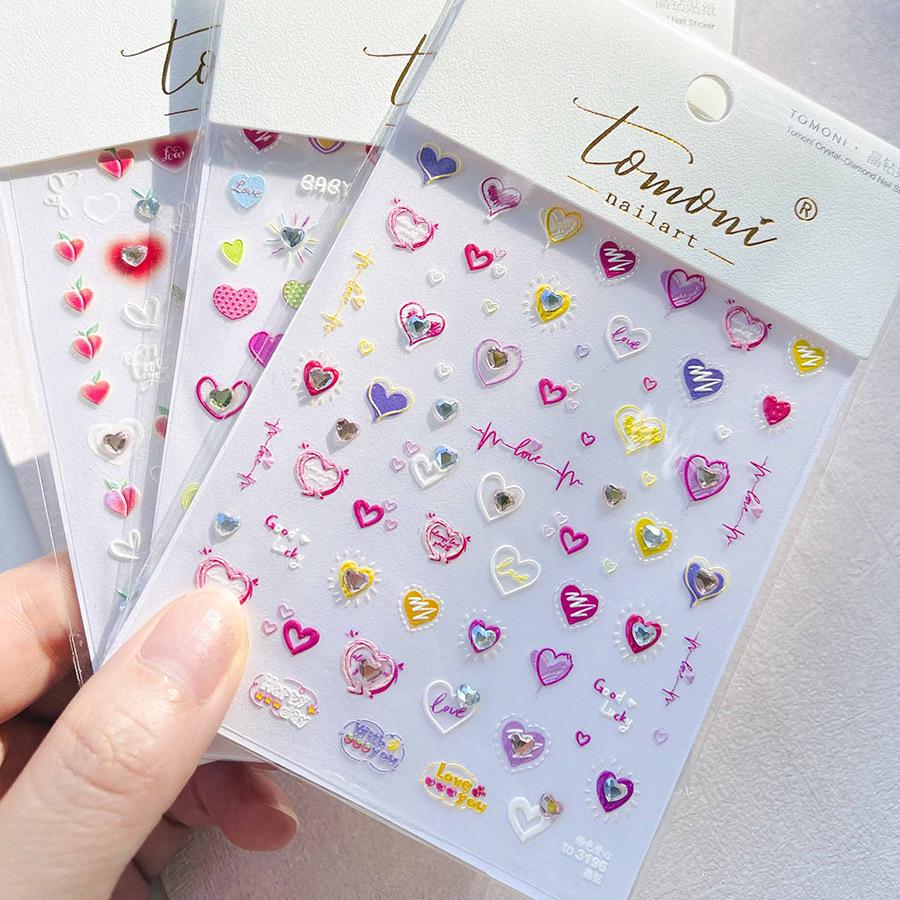 

Colorful Crystal Heart & Anime Girl Nail Stickers with Rhinestones
