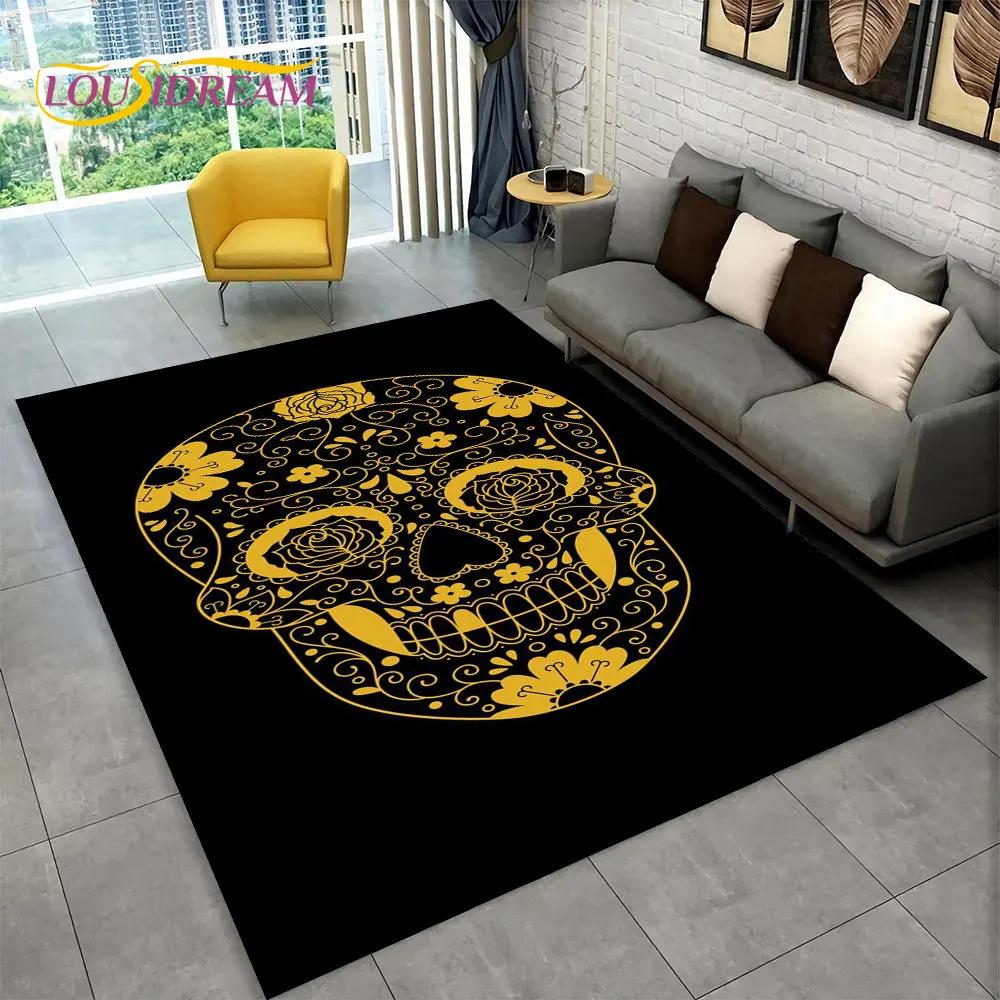 Horror Skull Gothic Witchcraft Area Rug,Carpet Rug for Living Room Bedroom Sofa Playroom Doormat Decoration,Non-slip Floor Mat