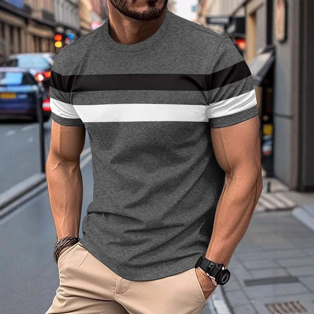 Summer Men's Round-neck Short-sleeved Patchwork Color-blocking Fashionable and Breathable Casual Top Short-sleeved T-shirt