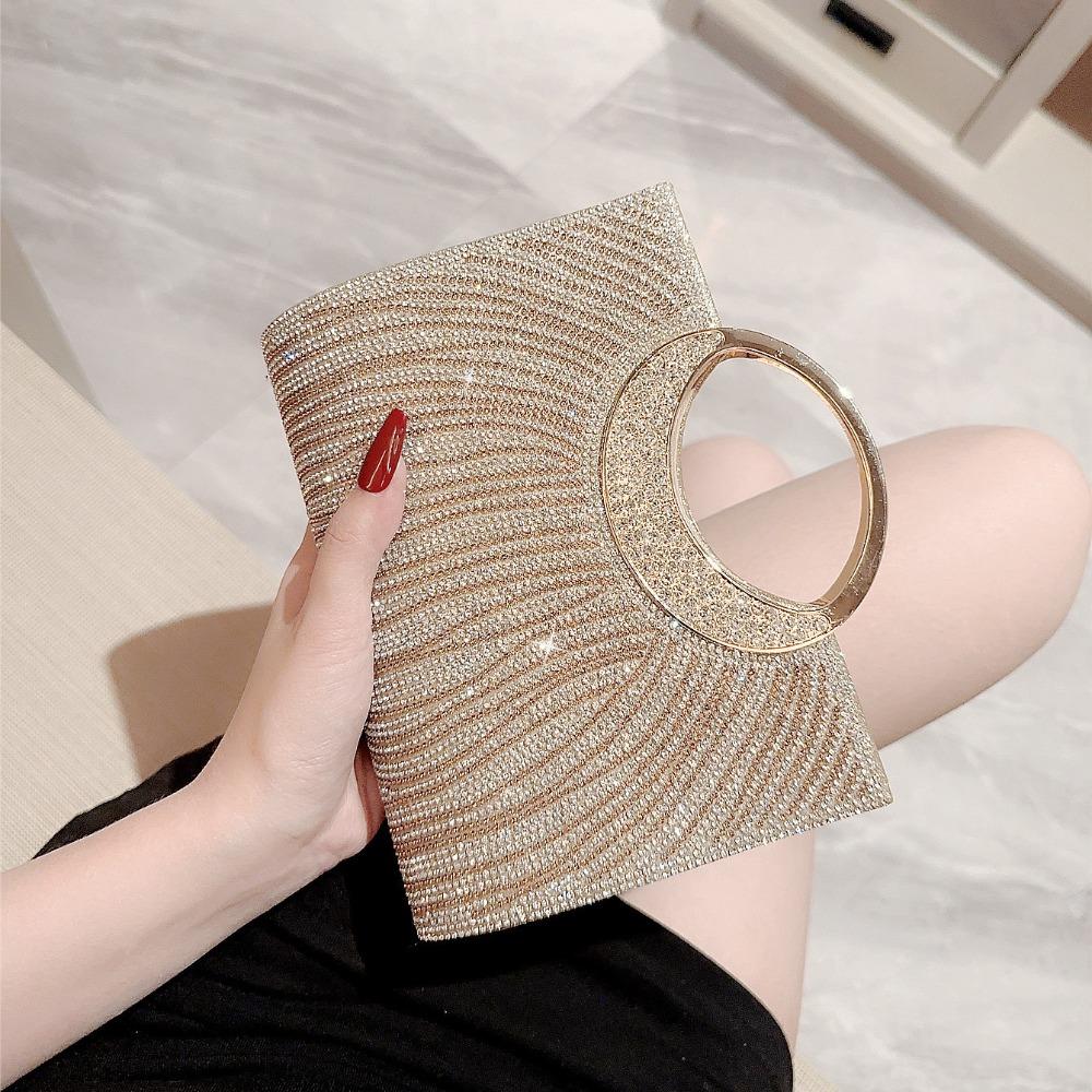 Women's Glitter Pleated Evening Clutch Bag, Shiny Elegant Handbag for Wedding Party, Lightweight Small Festival Purse