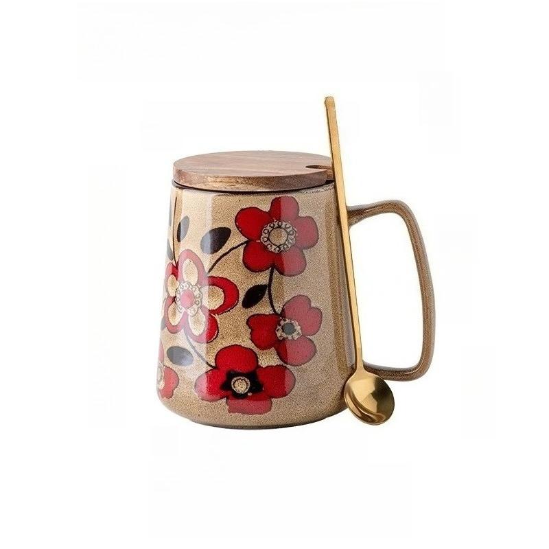 Velký keramický hrnek na kávu s uchem, ručně malovaný vintage květinový velký hrnek na kávu 700 ml, vysoký hrnek na čaj do kanceláře a domů, vhodný do mikrovlnné trouby a myčky nádobí