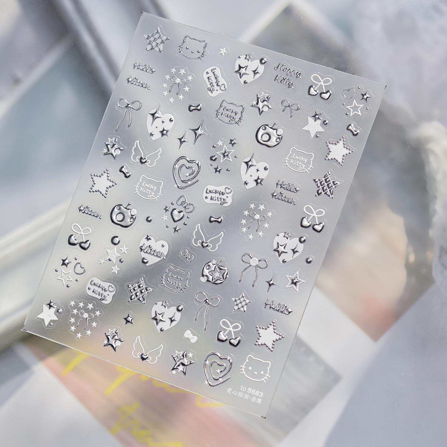 

Tomoni Ultra-Thin Heart & Cat Nail Art Stickers - Trendy Embossed Seamless Design