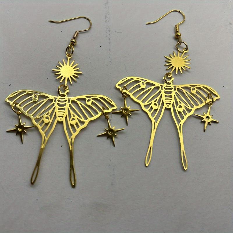 Hohle exquisite Schmetterling Sun Star Design goldene baumelnde Ohrringe eleganter Boho-Stil Kupferschmuck täglich lässig