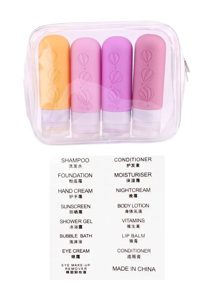 

4 шт. дорожных флакона с сумкой для хранения, дорожный размер, пустые контейнеры для жидкого крема, лосьона, флакон-распылитель с мелким распылителем One Size розовый