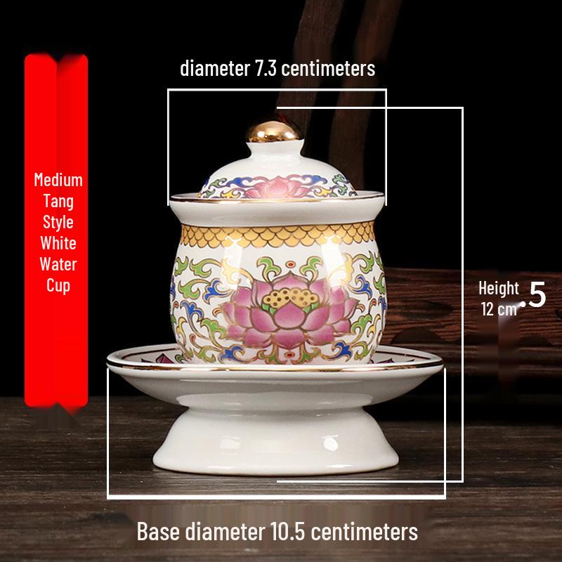 Coppa per Acqua per Altare Buddista in Ceramica di Loto con Mantra della Grande Compassione - Tazza per Offerte a Guanyin
