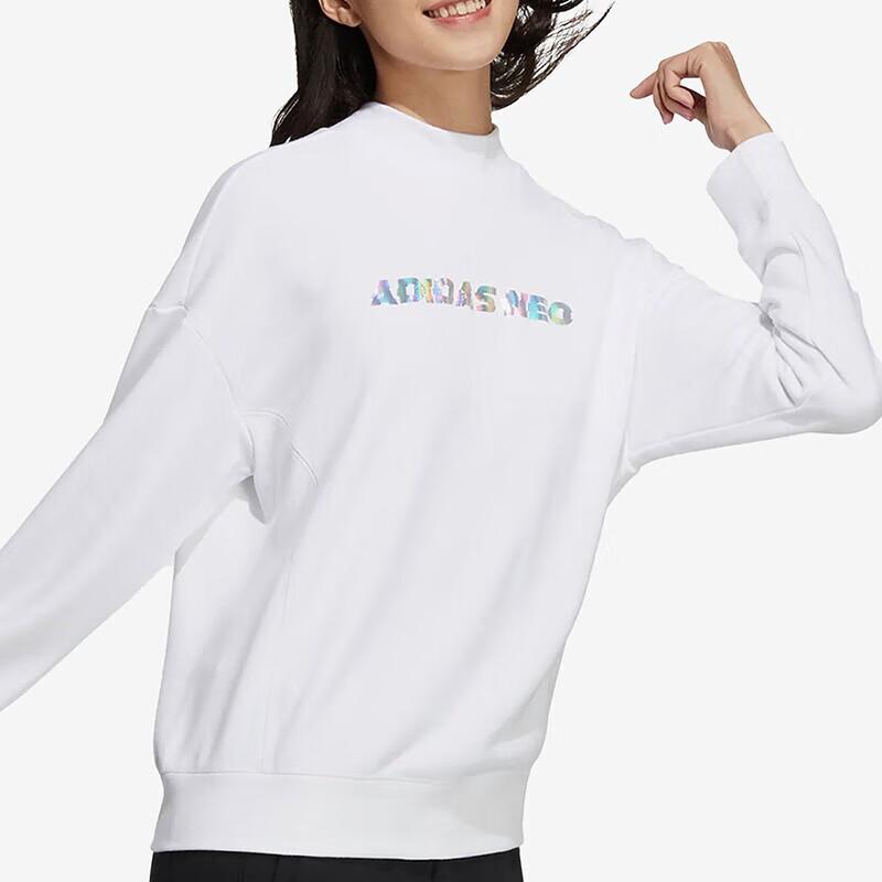 Adidas Neo Letter Logo Print Loose Round Neck Long Sleeve Sweatshirt Women sweatshirt White H18610