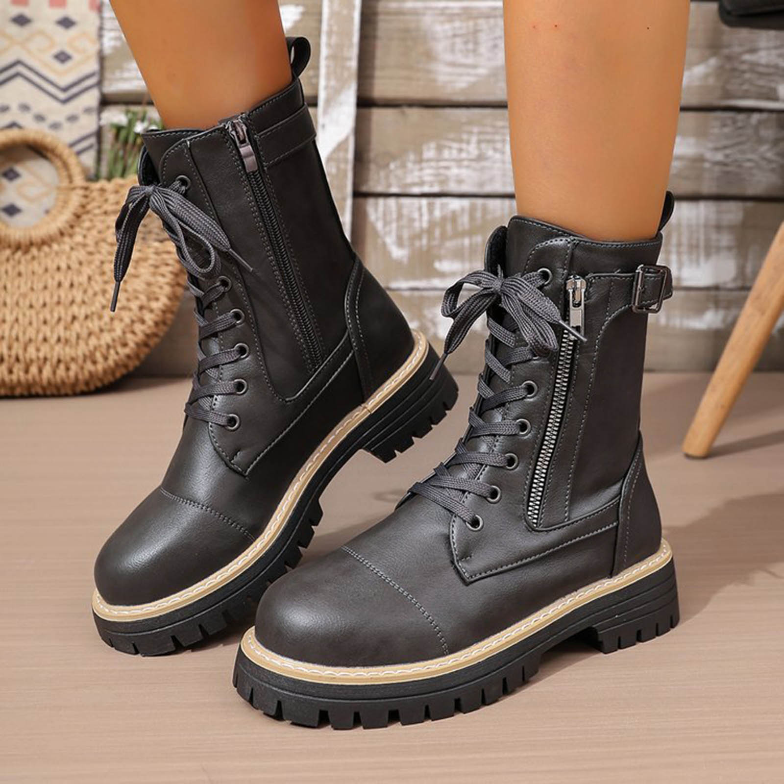 

Women s Mid Calf Dress Boots Motorcycle Riding Boots Women For Women Thigh High Boots for Women Wide Calf Heel 36 серый