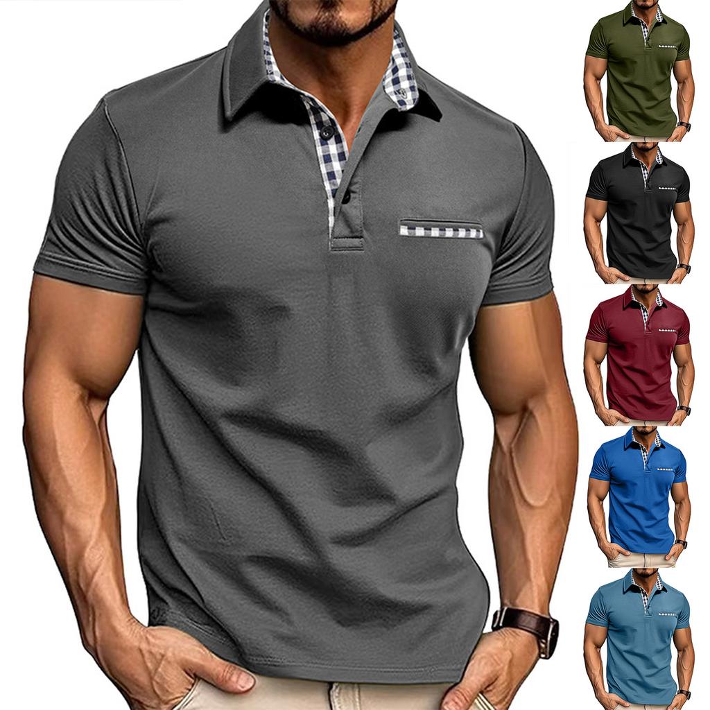 Men's Plaid Single Breasted Casual Sports Short Sleeved Shirt With Lapel