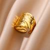 Stainless Steel Gold Color Irregular Geometric Opening Rings for Women Fashion Metal Texture Wide Rings Aesthetic Jewelry Gift