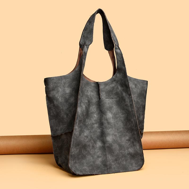 Vintage Women's Tote Bag Solid Color Large Capacity Shoulder Bag