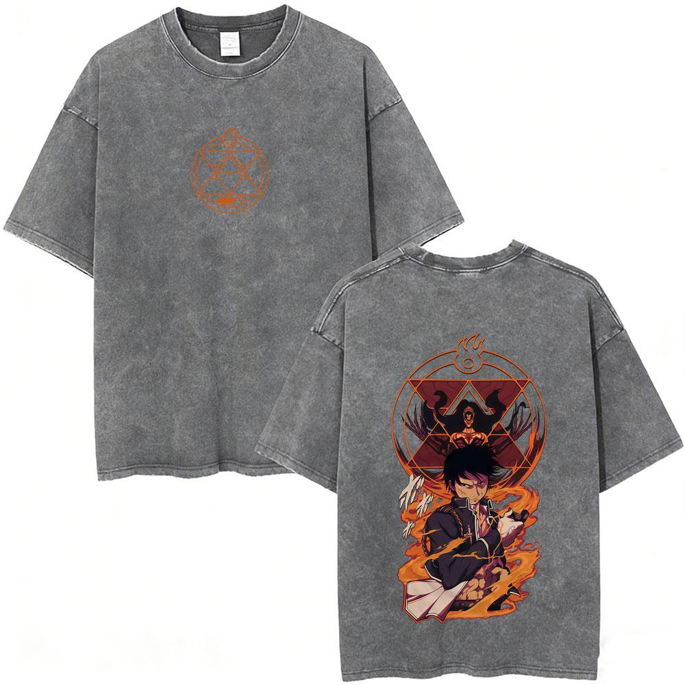 Camiseta Gráfica Lavada Vintage Anime Fullmetal Alchemist Edward Elric y Alphonse Elric para Hombre Mujer Manga Verano Retro Camisetas
