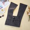 MODIQUE Spring Plus Size New Women Versatile High Waisted Slimmer Elastic Long Jeans Bell-Bottoms Lady Casual Flare Pants   Trousers