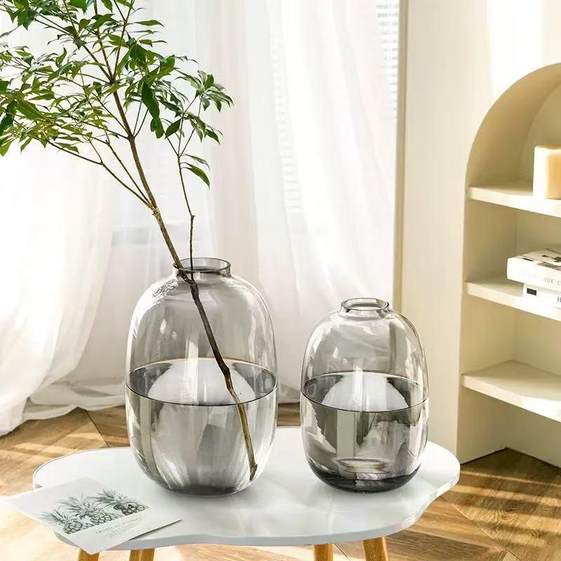 Japanese-Style Large Belly Glass Vase for Living Room Decor