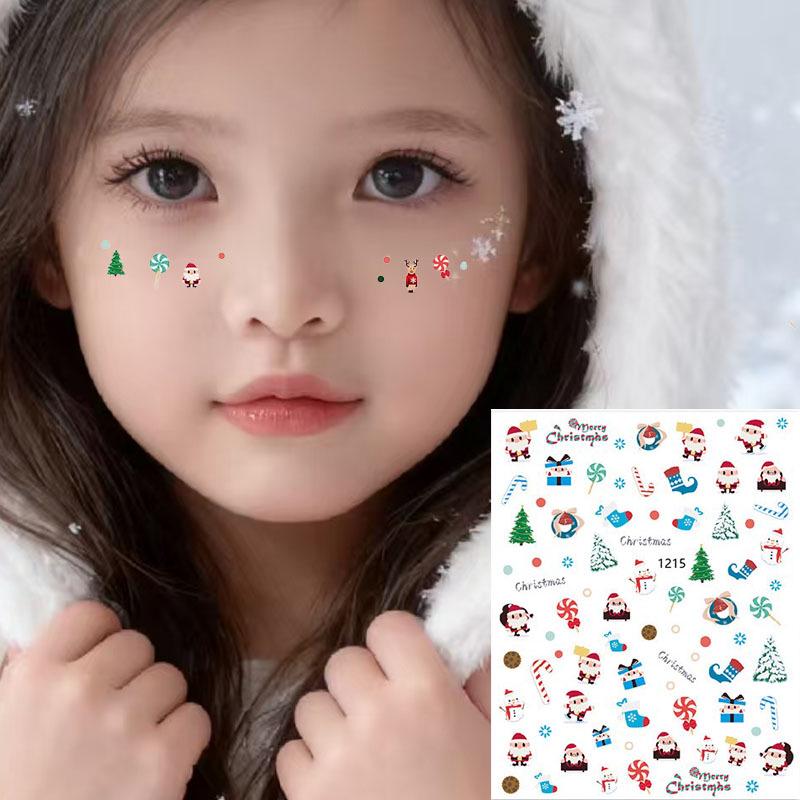 Festive Nail Art & Face Stickers - Snowflakes, Santa Hat, Reindeer, Penguin Photo Props
