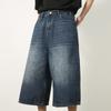Women Y2k Style Baggy Denim Shorts Wide Leg Short Pants Fashion High Waisted Dark Wash Knee Length Loose Unisex Jeans Casual