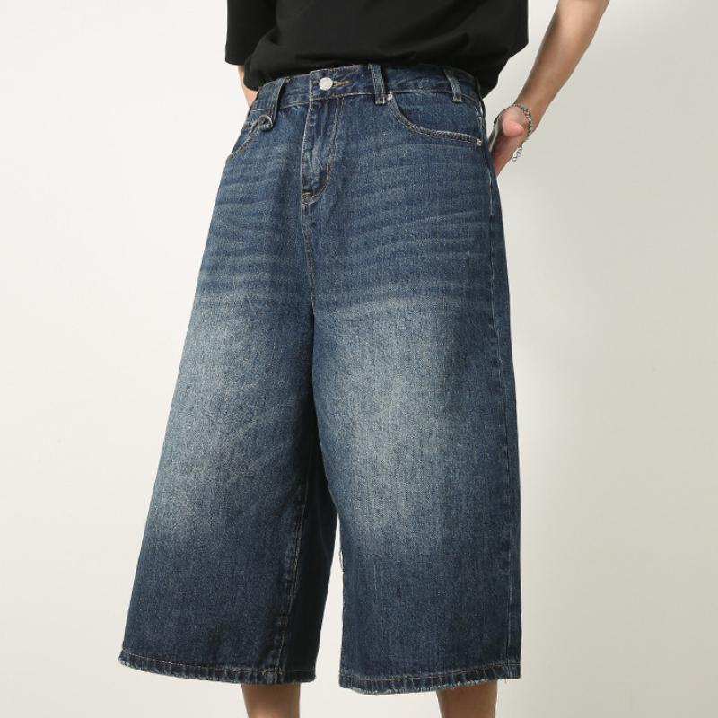 Women Y2k Style Baggy Denim Shorts Wide Leg Short Pants Fashion High Waisted Dark Wash Knee Length Loose Unisex Jeans Casual