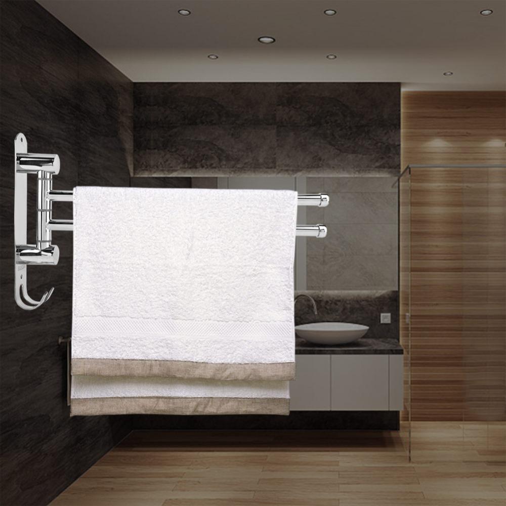 Stainless Steel Rotary Towel Rack Silver Swivel Towel Bar Durable Towel Rack Space Saving