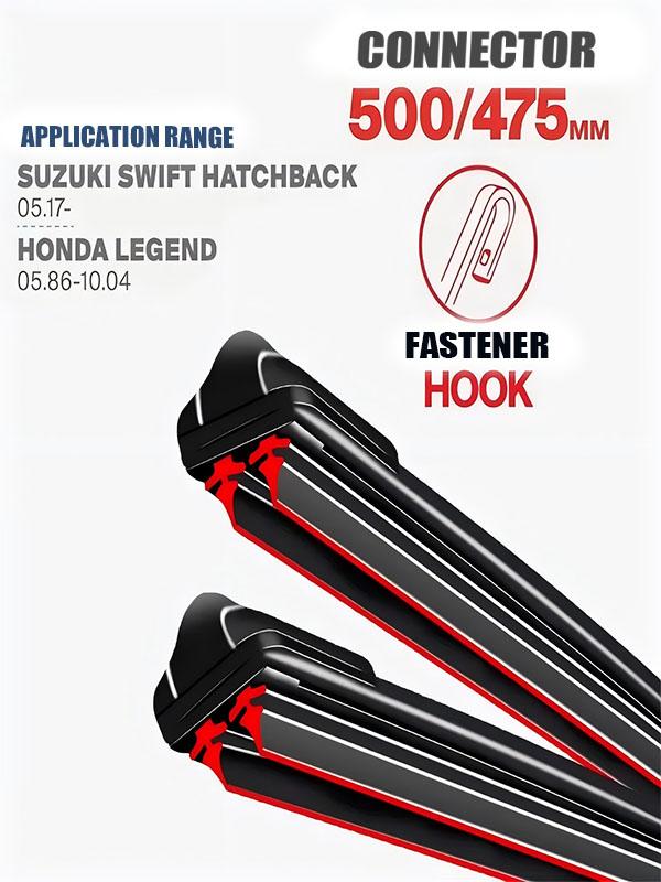 Hook Wiper Blades 500/475mm (20 +19 ) for Suzuki Swift Hatchback & Honda Legend чёрный