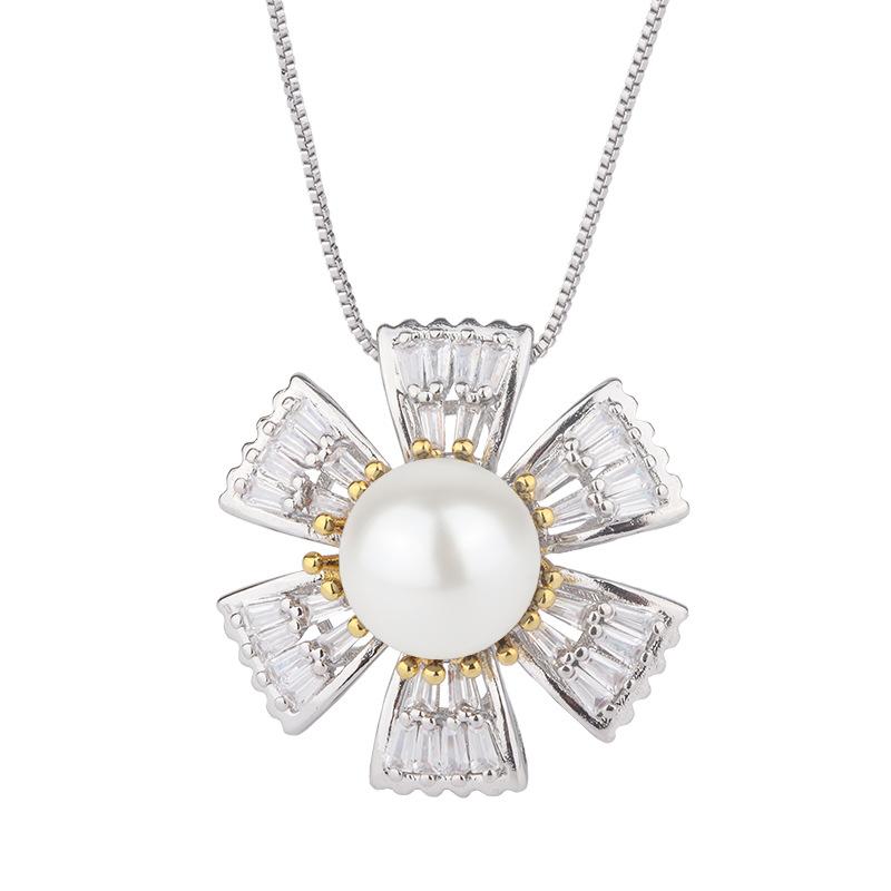 Australian Fritillary Pearl Necklace Women's Personality Micro-set Floral Pearl Ring Fashion Commuter White Pearl Earrings