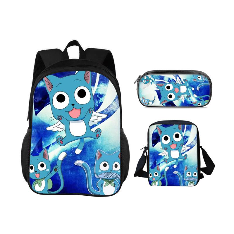 FAIRY TAIL Backpack Pen Bag Shoulder Bag 3Pcs Set Cartoon Anime Printed Student Boys and Girls New Large Capacity Versatile