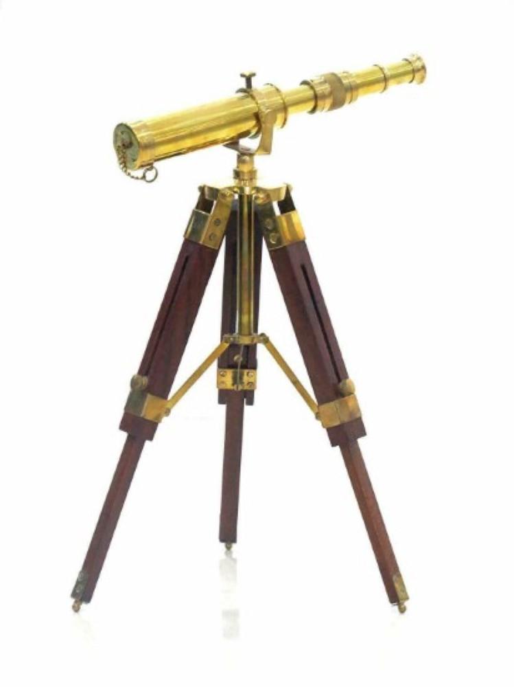 Brass Telescope With Wooden Tripod Stand Maritime Nautical Vintage Desk Décor