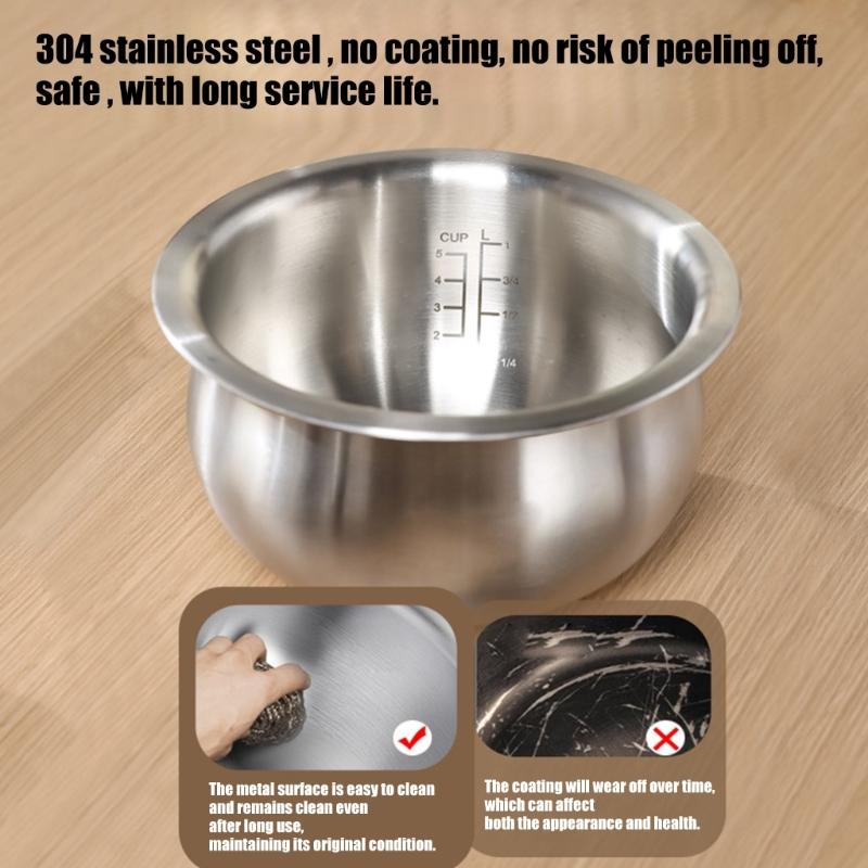 Multiple Capacity Electric Cooker Inner Pot 2L to 5L Sizes Stainless Steel Surfaces Enhanced Heat Distribution System