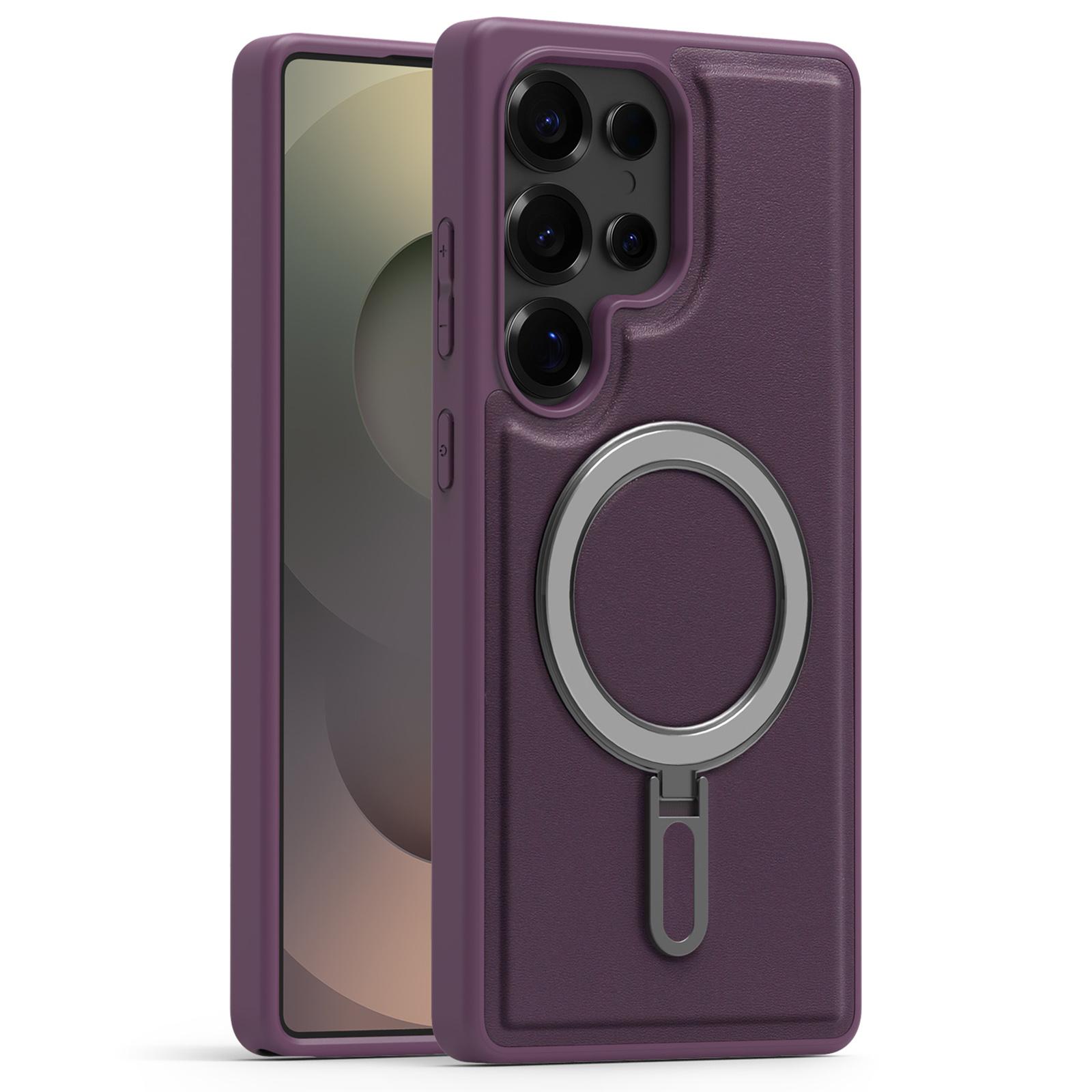 

For Samsung Galaxy S25 Ultra Case Compatible with MagSafe TPU+PU Kickstand Phone Back Cover Purple