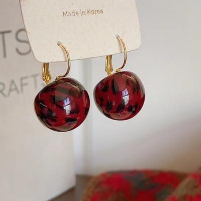 Simple Resin Round Ball Ear Buckles Earrings For Women Retro Temperament Versatile Jewelry