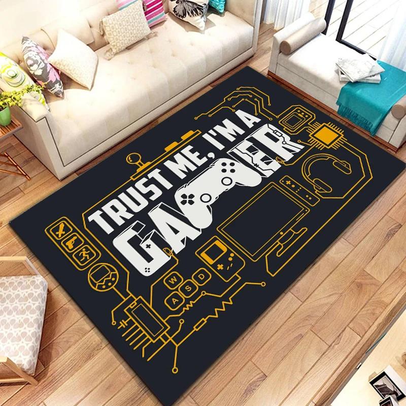 Gamer Carpet Funny Black Game Controller Mats For Children Soft Rug Room Gaming Anime Gamer Chair Rug Large Rug Living Room Boys