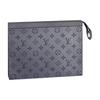 Pochette Voyage MM Classic Monogram Coated Canvas Taïga Leather Toiletry Bag Clutch Medium Men Bags Silver-Gray M30840